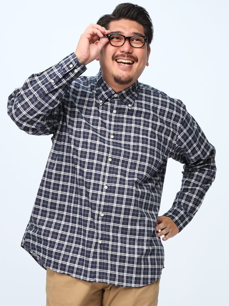 綿100％ チェック柄 ボタンダウン オックスフォード 長袖 シャツ (ALPHA CUBIC SPORT) アルファキュービックスポーツ 大きいサイズ メンズ 