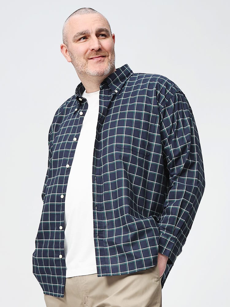 綿100％ チェック柄 ボタンダウン オックスフォード 長袖 シャツ (ALPHA CUBIC SPORT) アルファキュービックスポーツ 大きいサイズ メンズ 