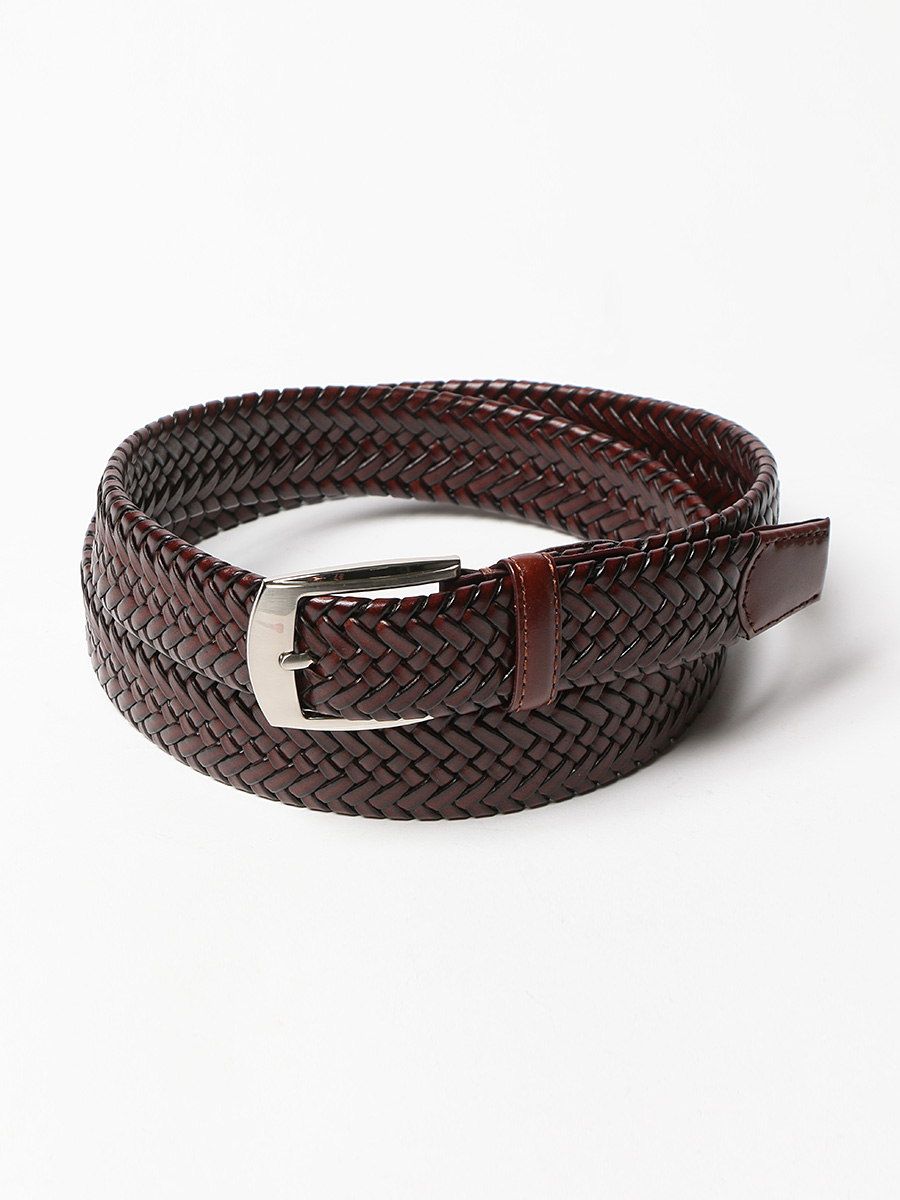 大きいサイズ メンズ HYBRIDBIZ (ハイブリッドビズ) ストレッチ 再生革 メッシュ編み ピンバックル ベルト