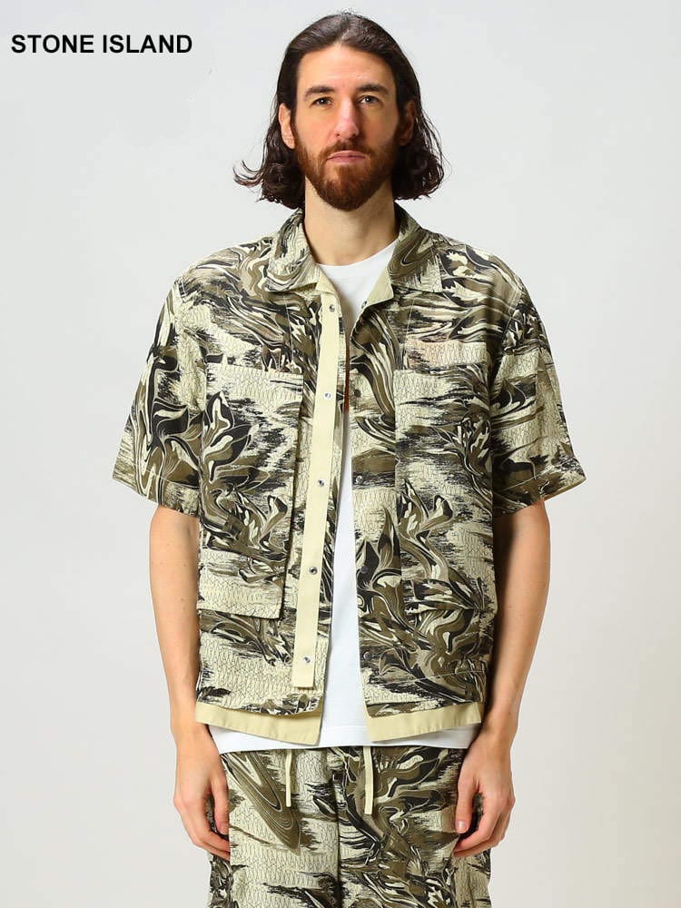 STONE ISLAND (ストーンアイランド) リネン 総柄 半袖 シャツ SI761910327 ブランド