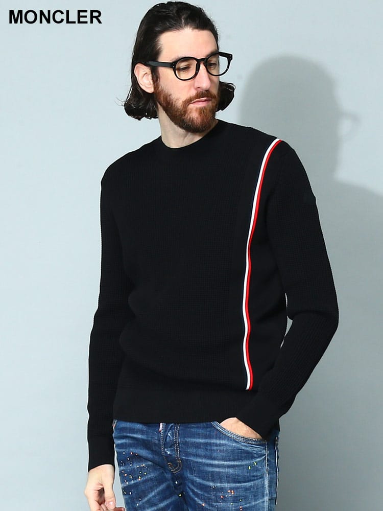 MONCLER (モンクレール) 縦トリコロール クルーネック ニット MC9C00018M1367 メンズ ブランド
