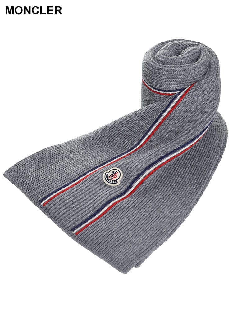 MONCLER (モンクレール) ウール100％ フェルトロゴ トリコロール マフラー MC3C00007M1131 ブランド メンズ 男性 ストール
