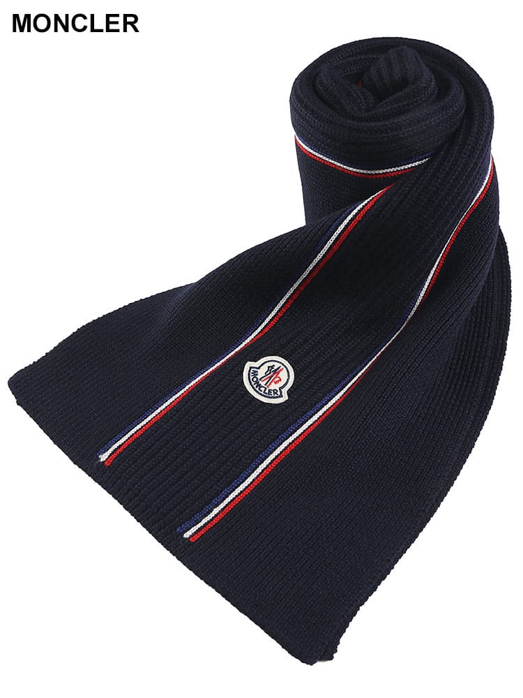 MONCLER (モンクレール) ウール100％ フェルトロゴ トリコロール マフラー MC3C00007M1131 ブランド メンズ 男性 ストール