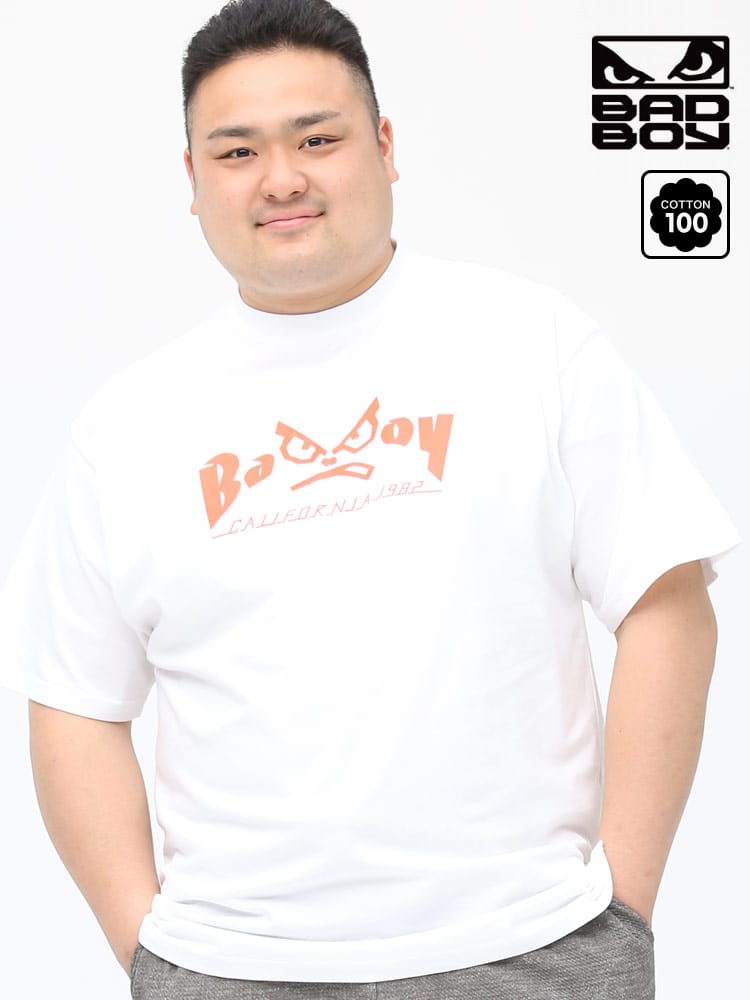 在庫処分 返品交換不可 大きいサイズ メンズ BAD BOY (バッドボーイ) パロディロゴ プリント クルーネック 半袖 Tシャツ