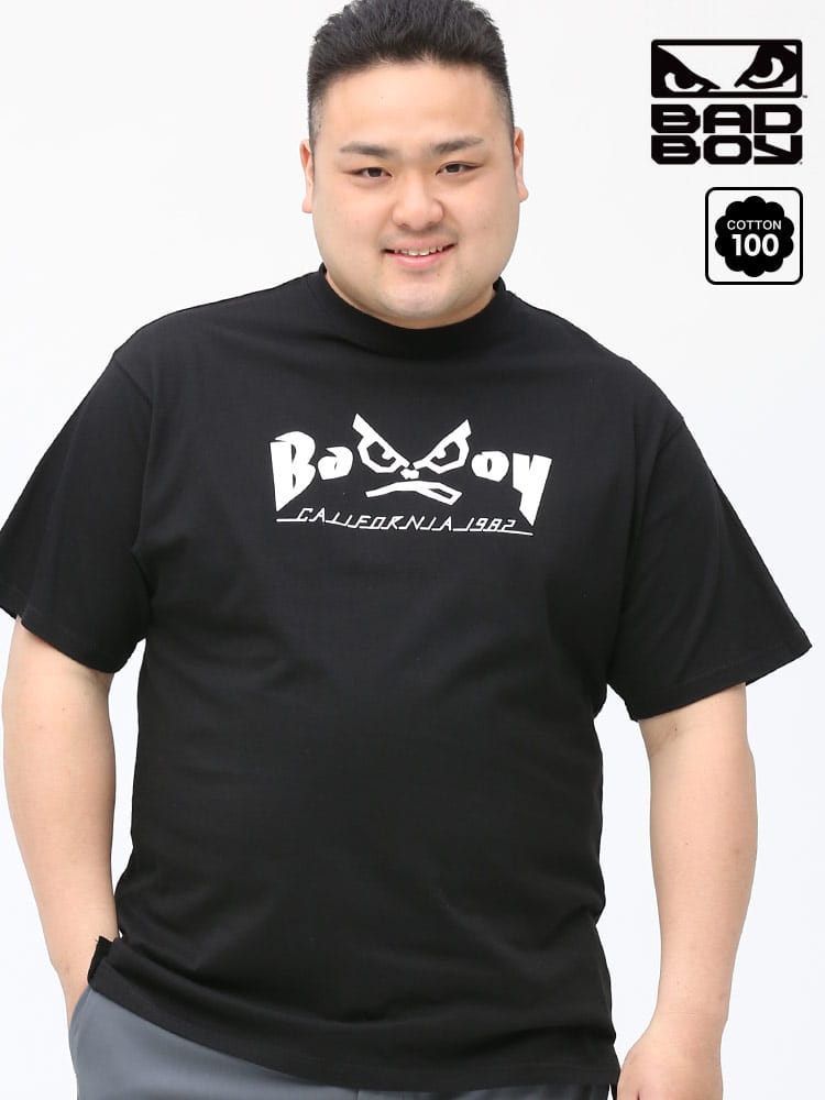在庫処分 返品交換不可 大きいサイズ メンズ BAD BOY (バッドボーイ) パロディロゴ プリント クルーネック 半袖 Tシャツ