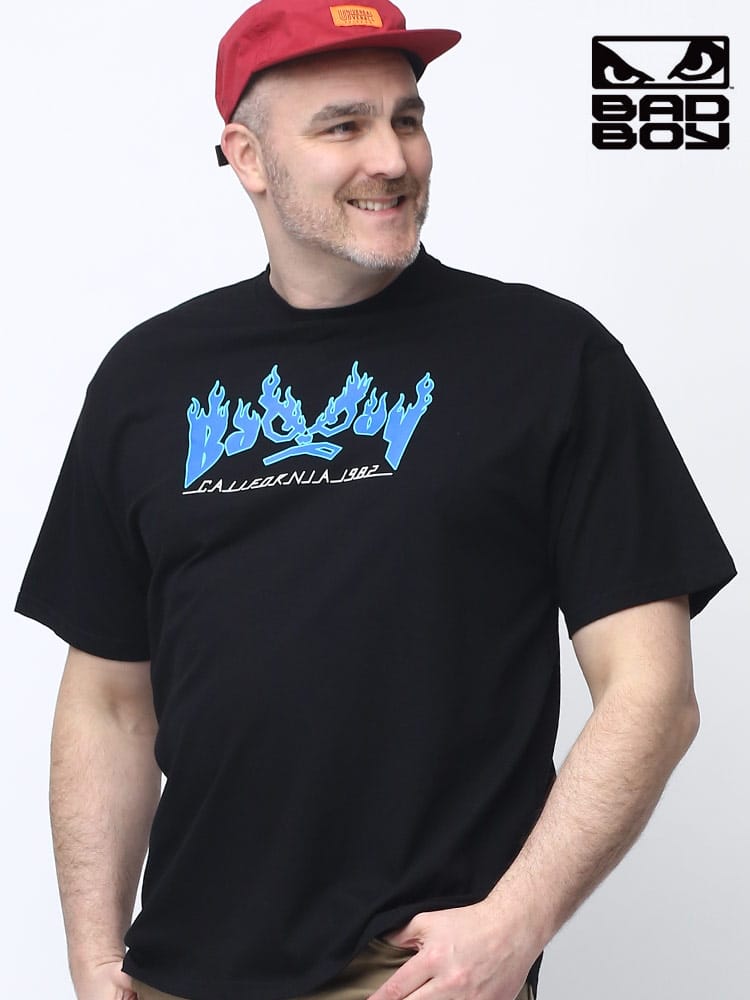 大きいサイズ メンズ BAD BOY (バッドボーイ) フレイムロゴ クルーネック 半袖 Tシャツ