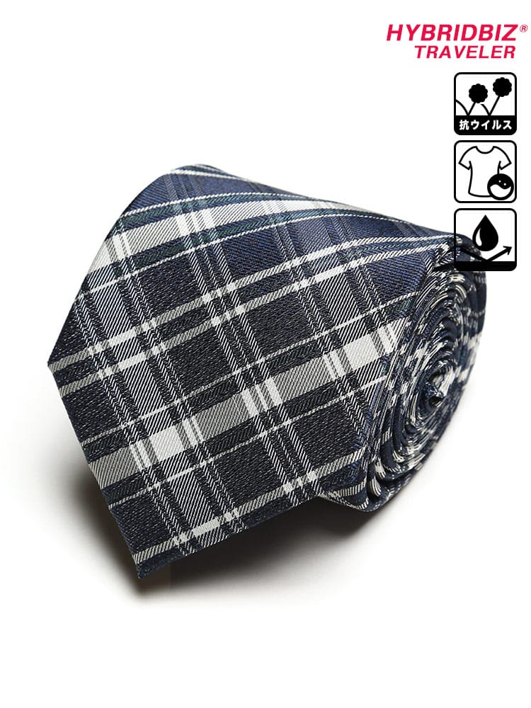 大きいサイズ メンズ HYBRIDBIZ (ハイブリッドビズ) ウォッシャブル 撥水 チェック＆ストライプ ロングサイズ ネクタイ