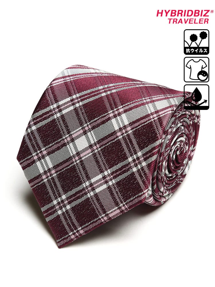 大きいサイズ メンズ HYBRIDBIZ (ハイブリッドビズ) ウォッシャブル 撥水 チェック＆ストライプ ロングサイズ ネクタイ