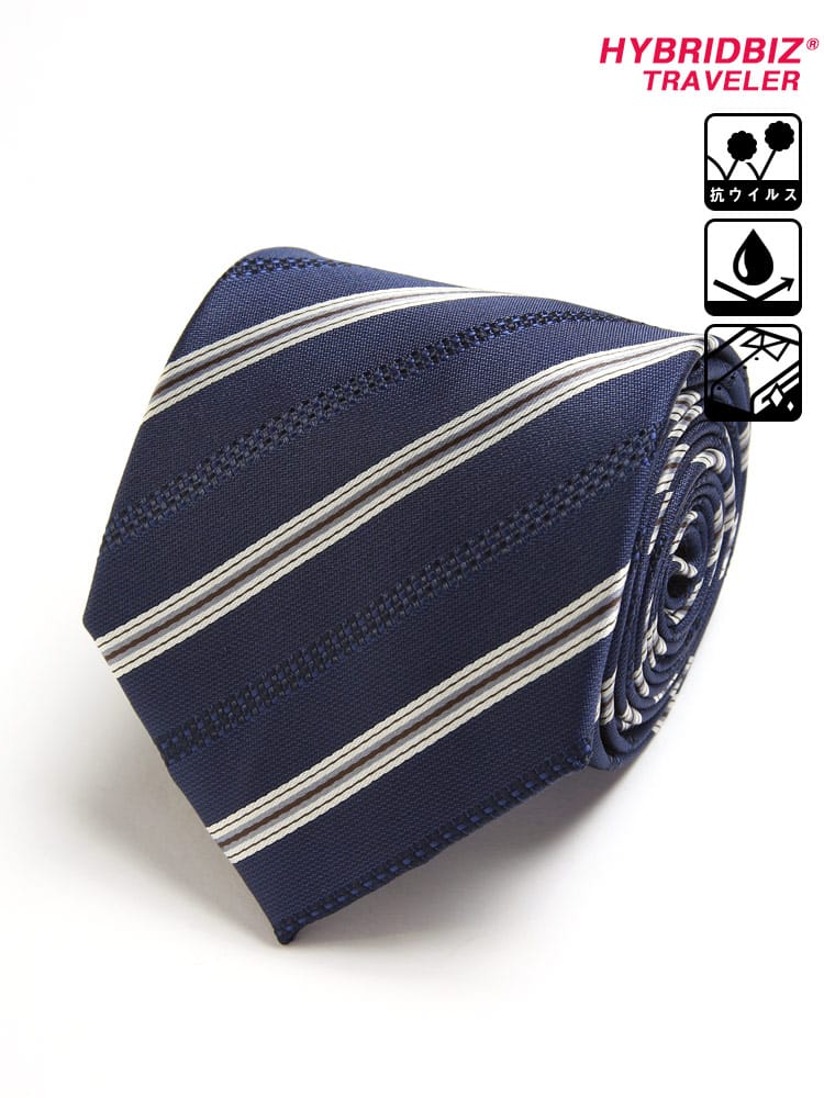 在庫処分 返品交換不可 大きいサイズ メンズ HYBRIDBIZ (ハイブリッドビズ) ウォッシャブル 撥水 抗ウイルス 形態安定 ストライプ ロングサイズ ネクタイ