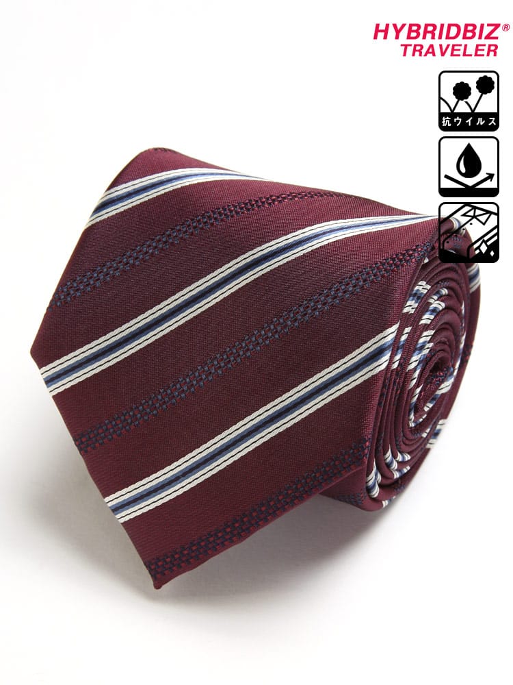 在庫処分 返品交換不可 大きいサイズ メンズ HYBRIDBIZ (ハイブリッドビズ) ウォッシャブル 撥水 抗ウイルス 形態安定 ストライプ ロングサイズ ネクタイ
