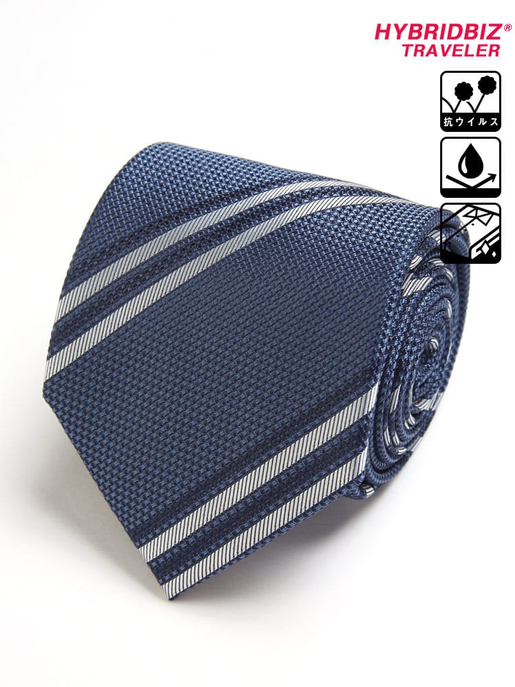 在庫処分 返品交換不可 大きいサイズ メンズ HYBRIDBIZ (ハイブリッドビズ) ウォッシャブル 撥水 抗ウイルス 形態安定 ストライプ ロングサイズ ネクタイ
