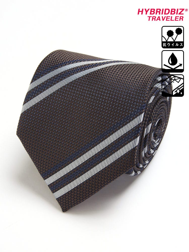 在庫処分 返品交換不可 大きいサイズ メンズ HYBRIDBIZ (ハイブリッドビズ) ウォッシャブル 撥水 抗ウイルス 形態安定 ストライプ ロングサイズ ネクタイ