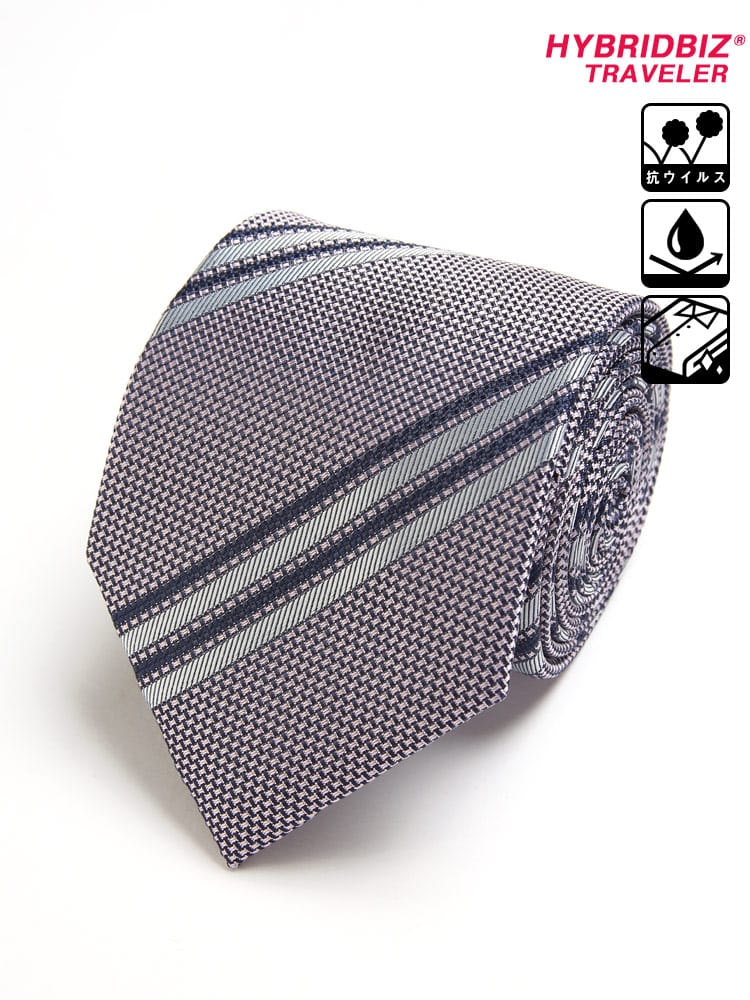 在庫処分 返品交換不可 大きいサイズ メンズ HYBRIDBIZ (ハイブリッドビズ) ウォッシャブル 撥水 抗ウイルス 形態安定 ストライプ ロングサイズ ネクタイ