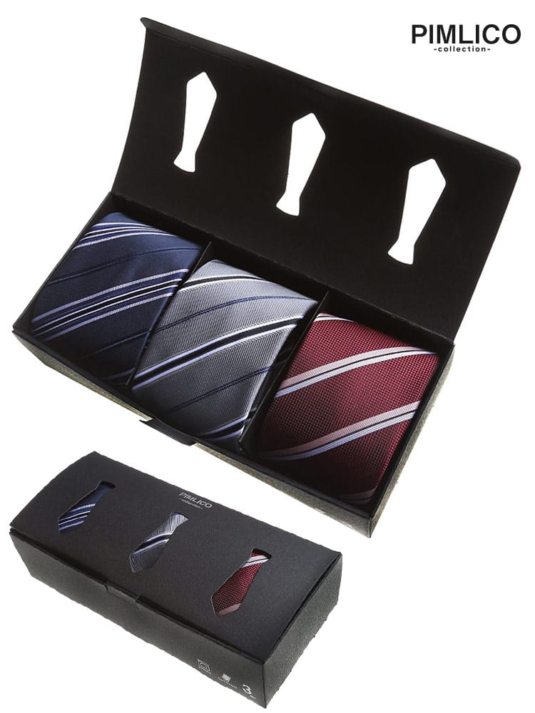 WEB限定 送料無料 大きいサイズ メンズ PIMLICO (ピムリコ) プレゼントに最適 箱付き 洗える ロングサイズ ネクタイ 3本セット 父の日 プレゼント 箱付き