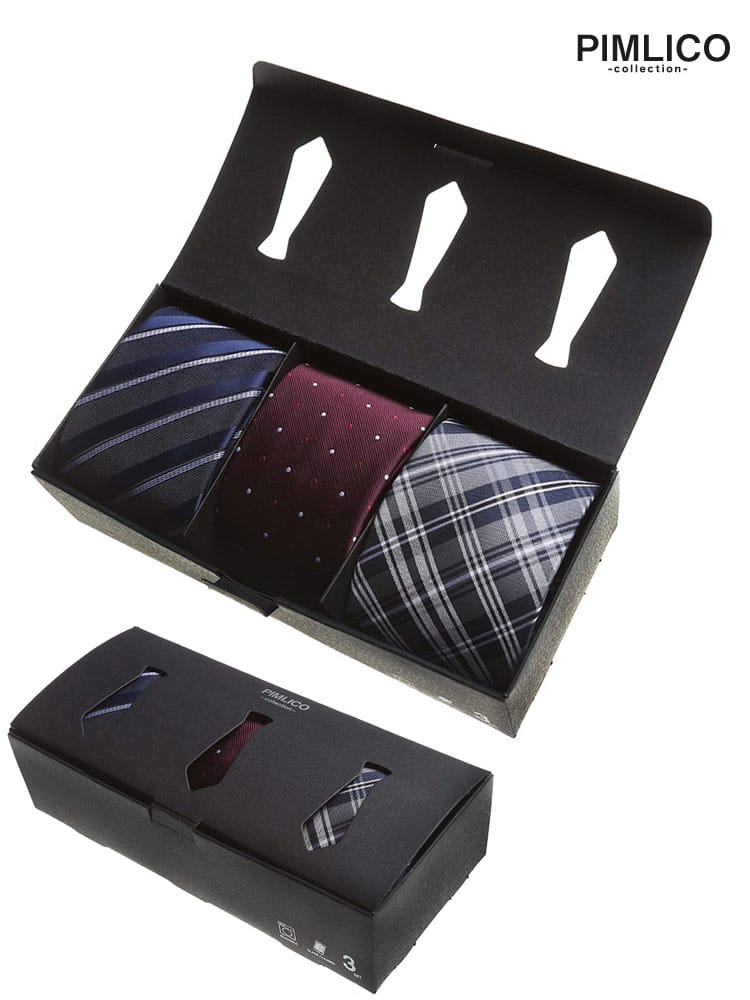 WEB限定 送料無料 大きいサイズ メンズ PIMLICO (ピムリコ) プレゼントに最適 箱付き 洗える ロングサイズ ネクタイ 3本セット 父の日 プレゼント 箱付き
