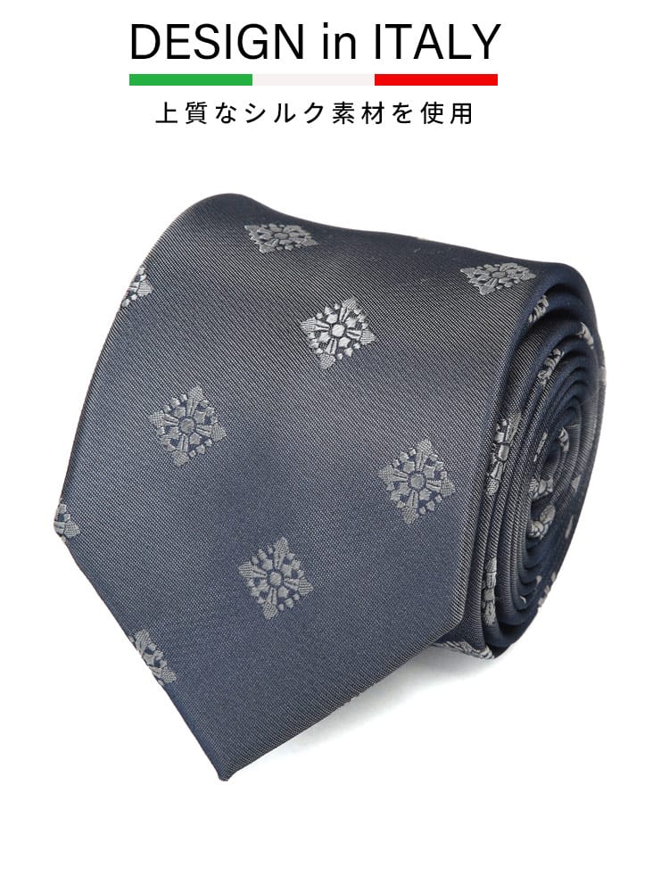 ネクタイ DESIGN in ITALY シルク混 幾何学柄 文様柄 大きいサイズ メンズ ビジネス 紳士