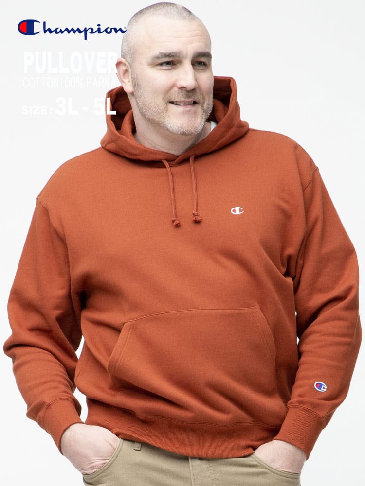 大きいサイズ メンズ Champion (チャンピオン) 綿100％ ワンポイント プルオーバー 長袖 パーカー
