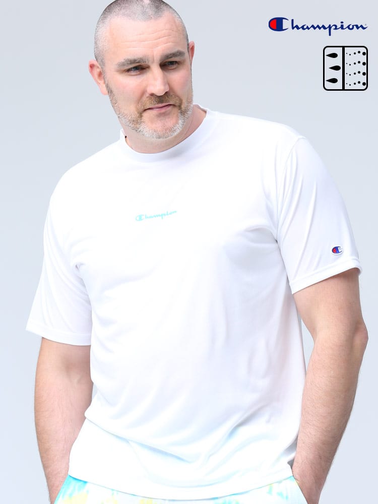 大きいサイズ メンズ Champion (チャンピオン) 速乾 防臭 バックプリント クルーネック 半袖 Tシャツ