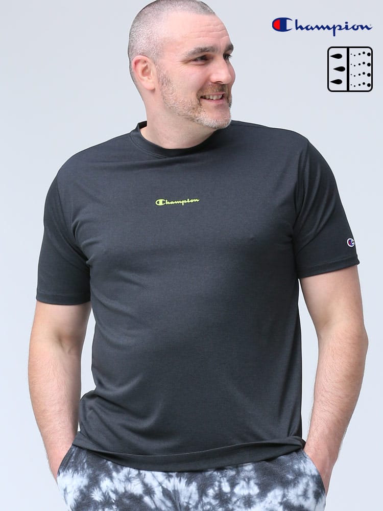 大きいサイズ メンズ Champion (チャンピオン) 速乾 防臭 バックプリント クルーネック 半袖 Tシャツ