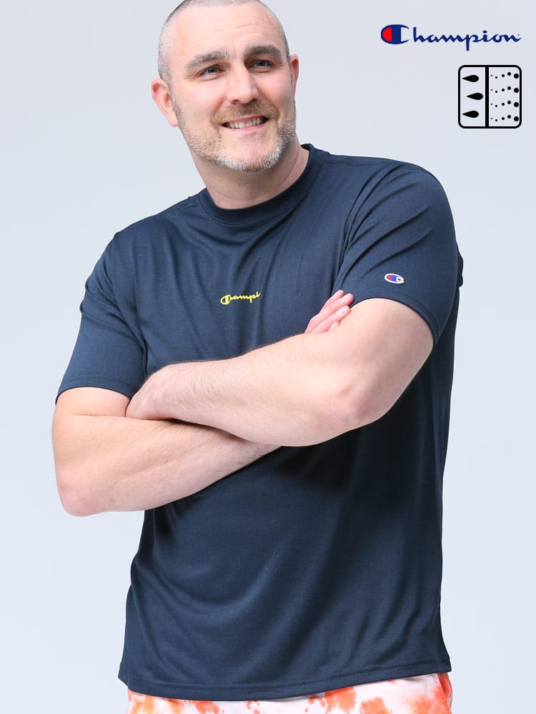 大きいサイズ メンズ Champion (チャンピオン) 速乾 防臭 バックプリント クルーネック 半袖 Tシャツ