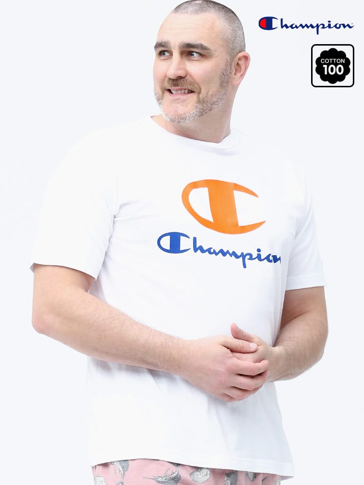 大きいサイズ メンズ Champion (チャンピオン) BIGロゴプリント クルーネック 半袖 Tシャツ
