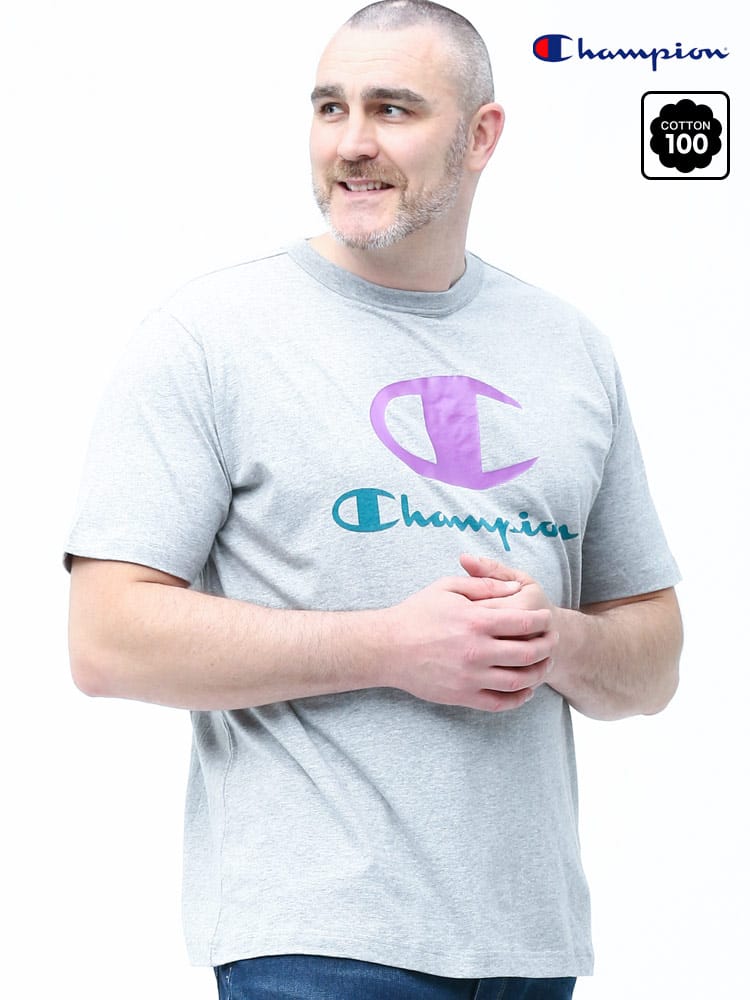 大きいサイズ メンズ Champion (チャンピオン) BIGロゴプリント クルーネック 半袖 Tシャツ