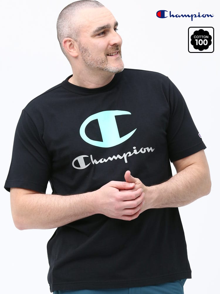 大きいサイズ メンズ Champion (チャンピオン) BIGロゴプリント クルーネック 半袖 Tシャツ