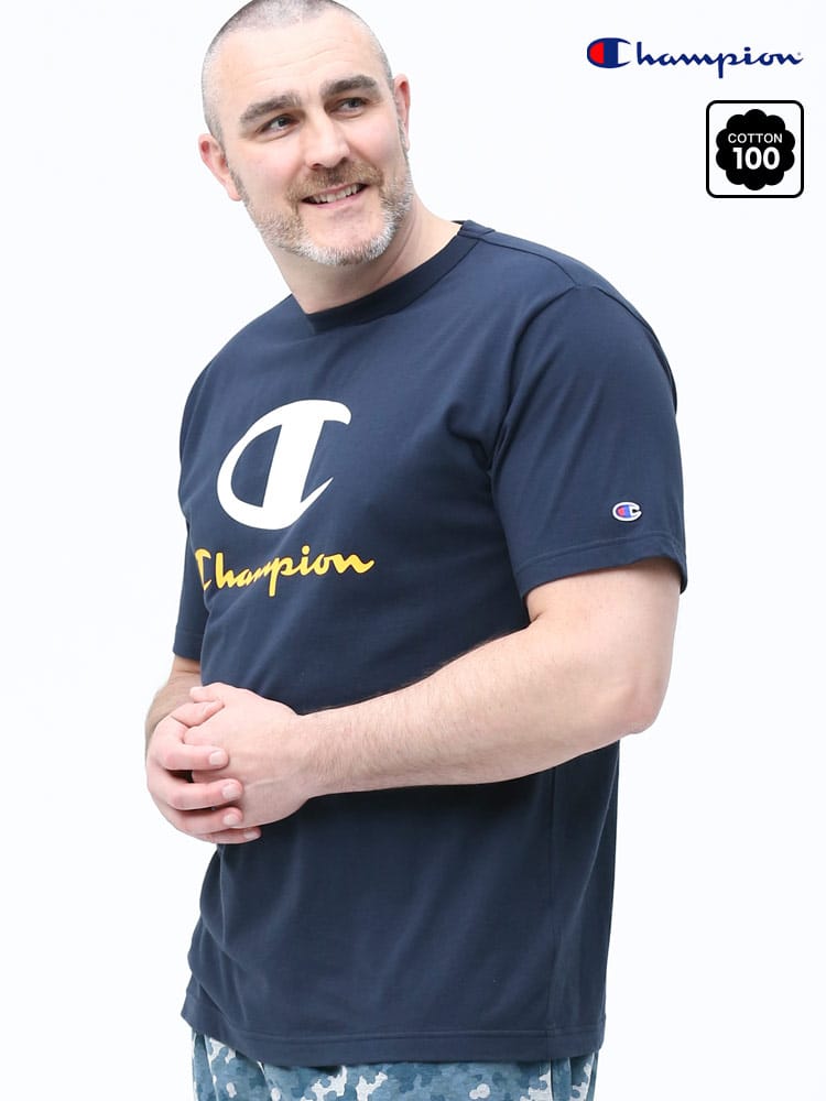 大きいサイズ メンズ Champion (チャンピオン) BIGロゴプリント クルーネック 半袖 Tシャツ