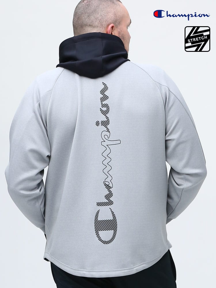 大きいサイズ メンズ Champion (チャンピオン) ストレッチ フード フルジップ 長袖 パーカー