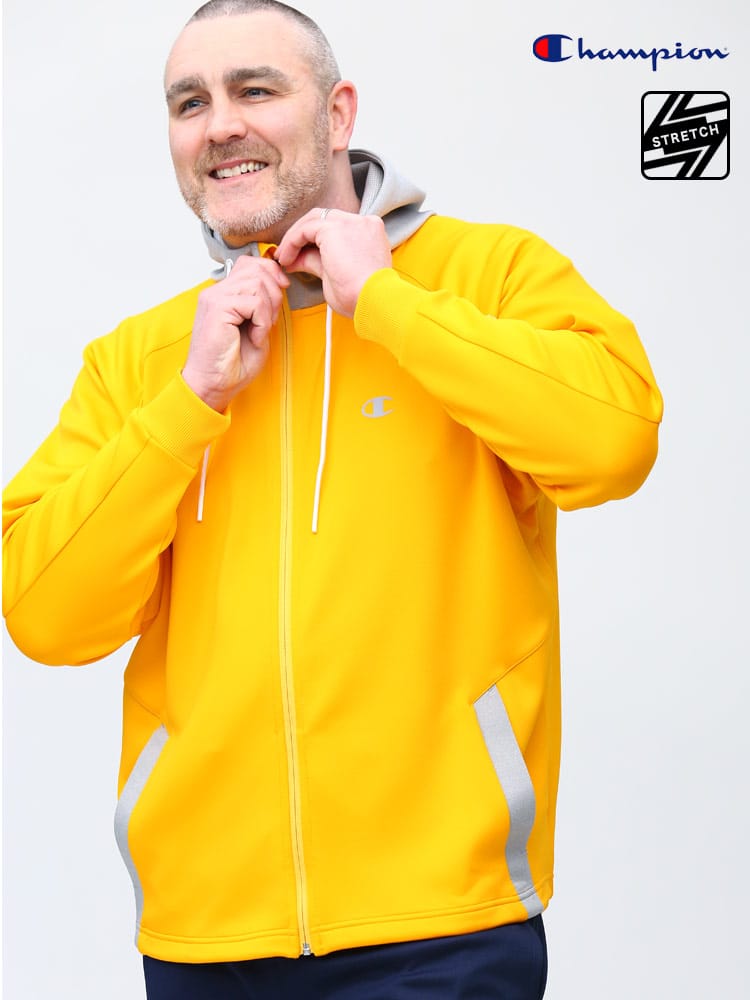大きいサイズ メンズ Champion (チャンピオン) ストレッチ フード フルジップ 長袖 パーカー