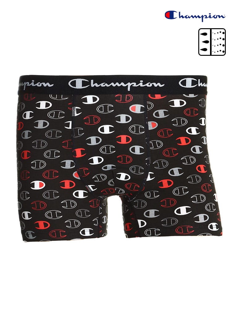 大きいサイズ メンズ Champion (チャンピオン) 吸汗速乾 ロゴ総柄 前閉じ ボクサーパンツ