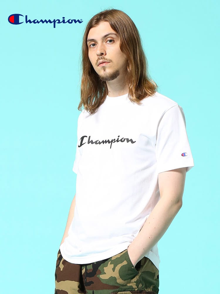 Champion (チャンピオン) 綿100％ ロゴプリント クルーネック 半袖 Tシャツ BASIC LOGO
