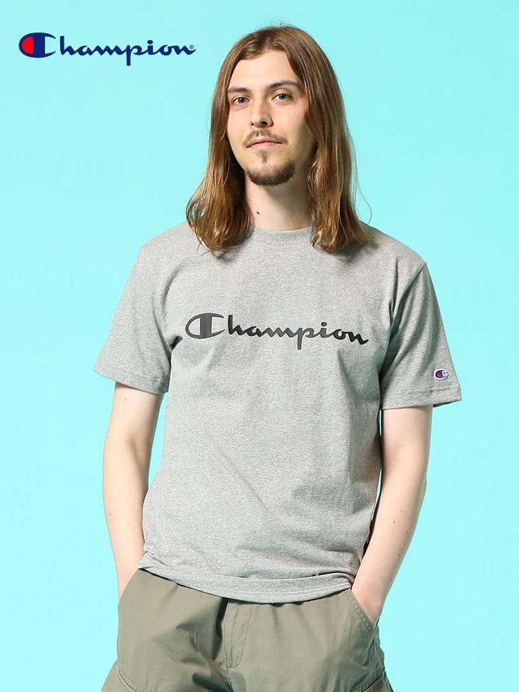 Champion (チャンピオン) 綿100％ ロゴプリント クルーネック 半袖 Tシャツ BASIC LOGO