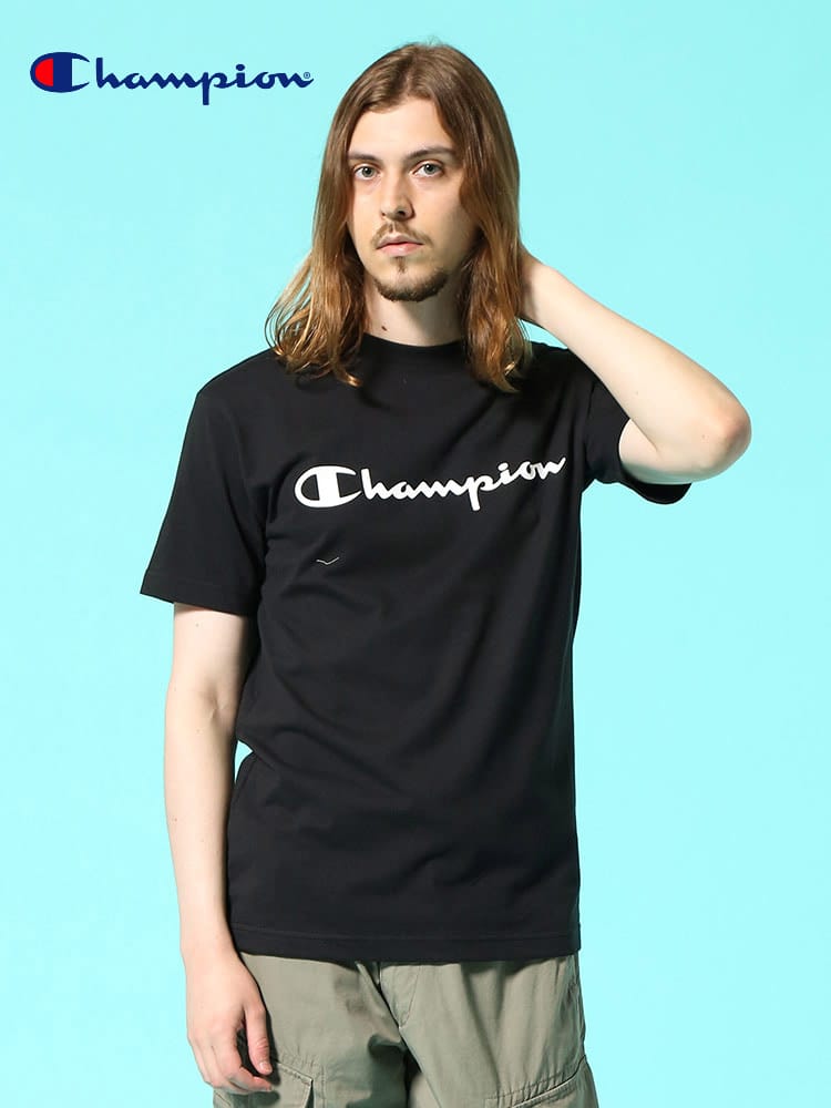 Champion (チャンピオン) 綿100％ ロゴプリント クルーネック 半袖 Tシャツ BASIC LOGO