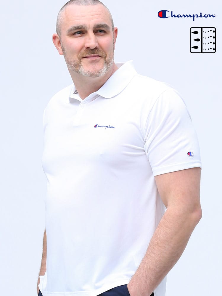 大きいサイズ メンズ Champion (チャンピオン) 速乾 防臭 ロゴ刺繍 半袖 ポロシャツ