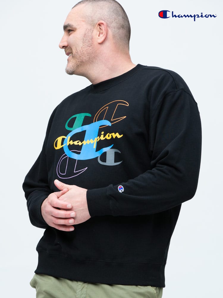 大きいサイズ メンズ Champion (チャンピオン) 裏毛 ロゴプリント クルーネック スウェット トレーナー