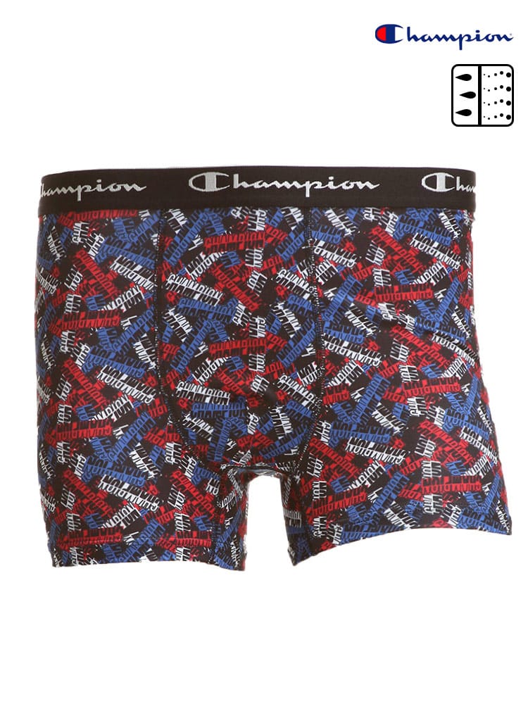 大きいサイズ メンズ Champion (チャンピオン) 吸汗速乾 ストレッチ タグロゴ総柄 前閉じ ボクサーパンツ