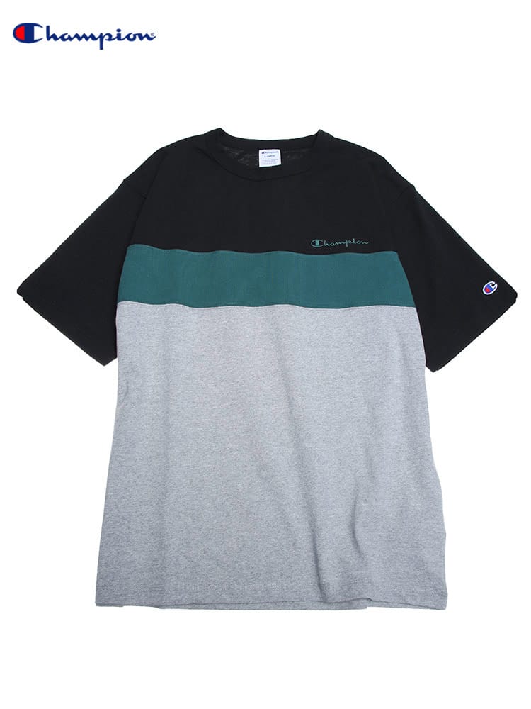 Champion (チャンピオン) 綿100％ パネル切り替え クルーネック 半袖 Tシャツ