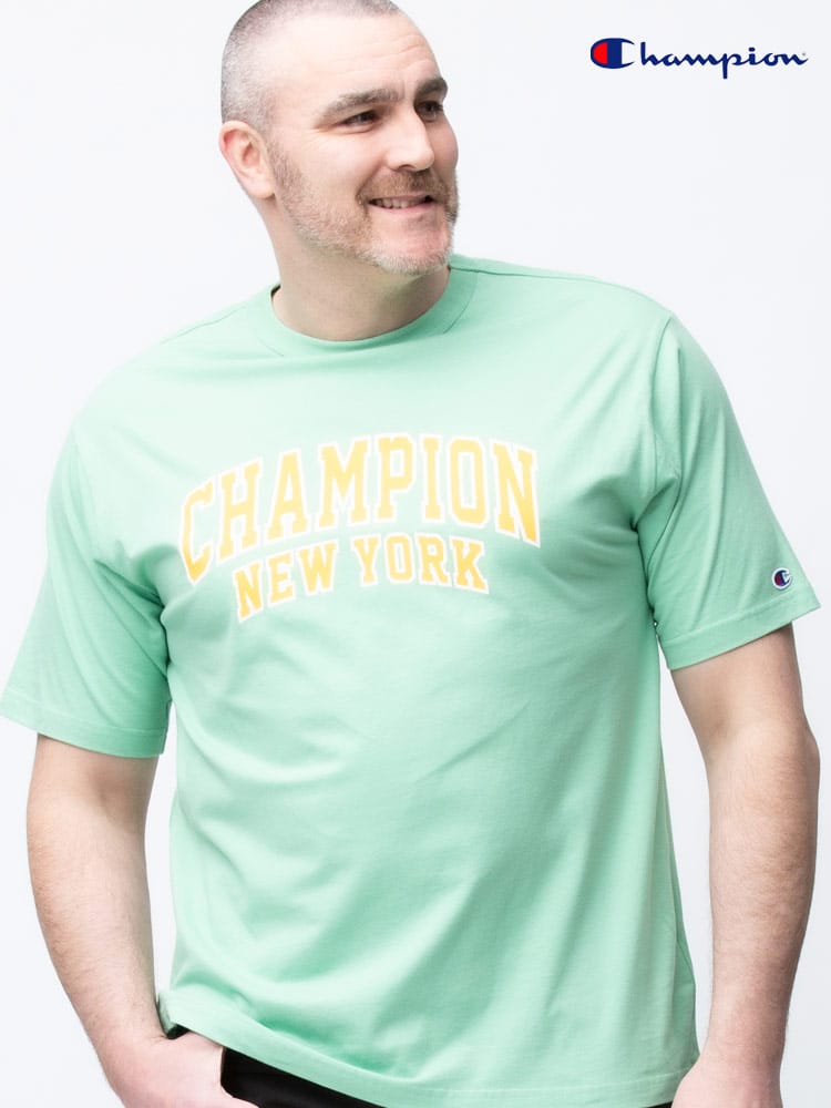 在庫処分 返品交換不可 大きいサイズ メンズ Champion (チャンピオン) 綿100％ アーチロゴ クルーネック 半袖 Tシャツ