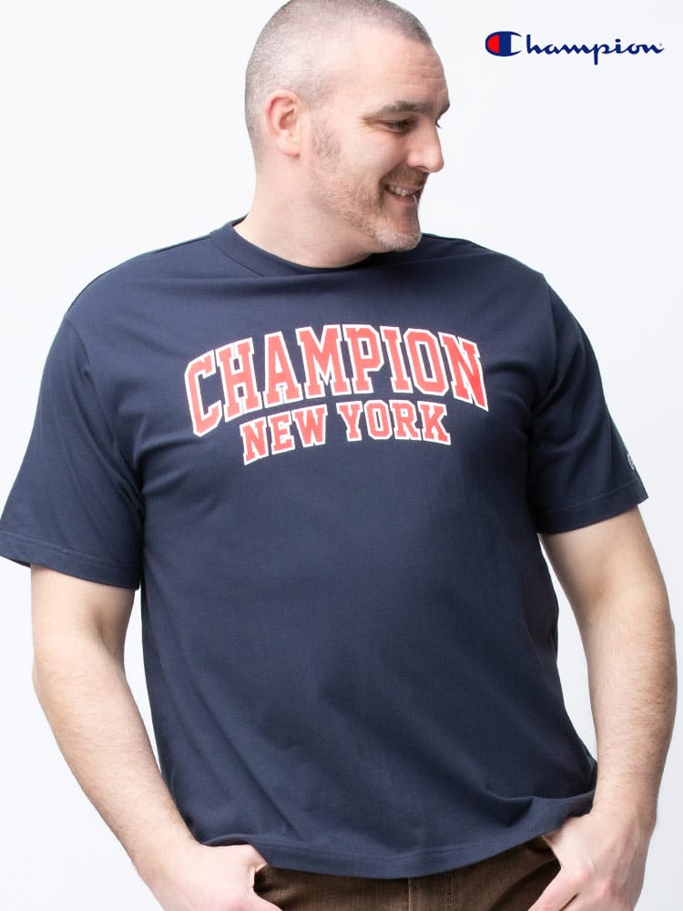 在庫処分 返品交換不可 大きいサイズ メンズ Champion (チャンピオン) 綿100％ アーチロゴ クルーネック 半袖 Tシャツ