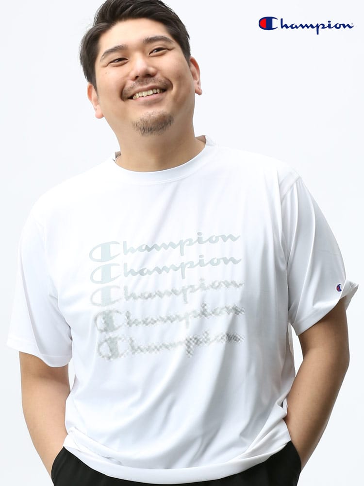 大きいサイズ メンズ Champion (チャンピオン) ロゴプリント クルーネック 半袖 Tシャツ