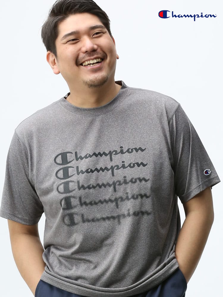 大きいサイズ メンズ Champion (チャンピオン) ロゴプリント クルーネック 半袖 Tシャツ