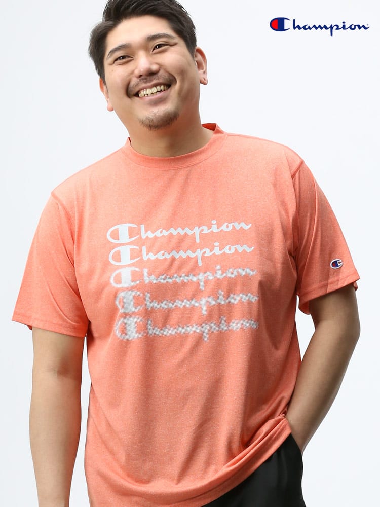 大きいサイズ メンズ Champion (チャンピオン) ロゴプリント クルーネック 半袖 Tシャツ