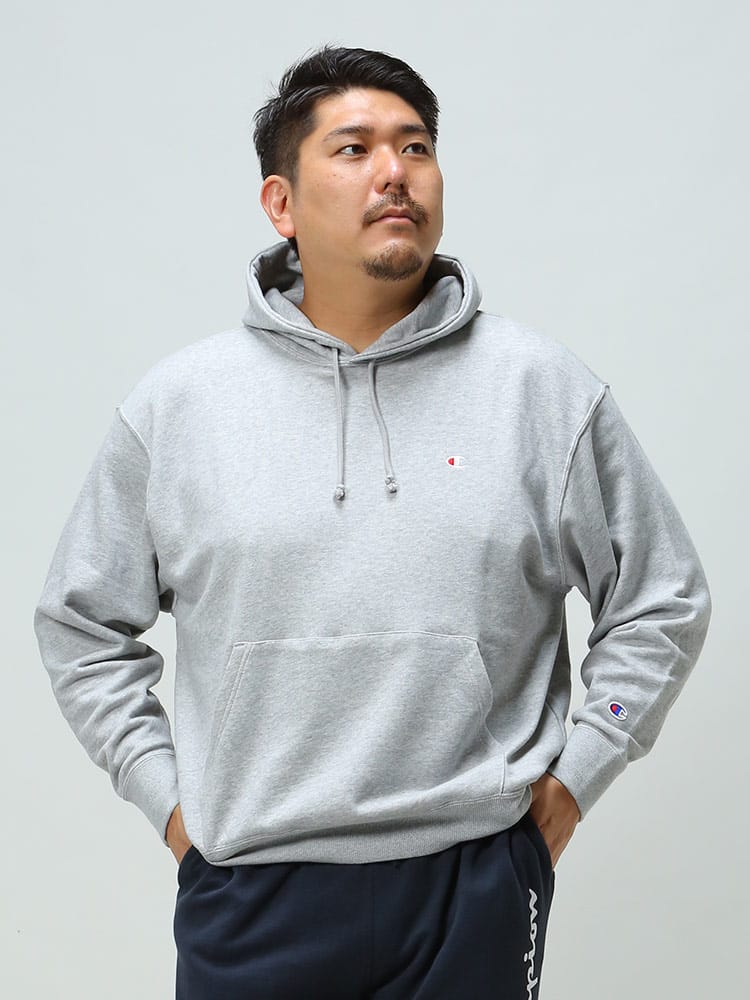 大きいサイズ メンズ Champion (チャンピオン) USAコットン ワンポイント プルオーバー パーカー