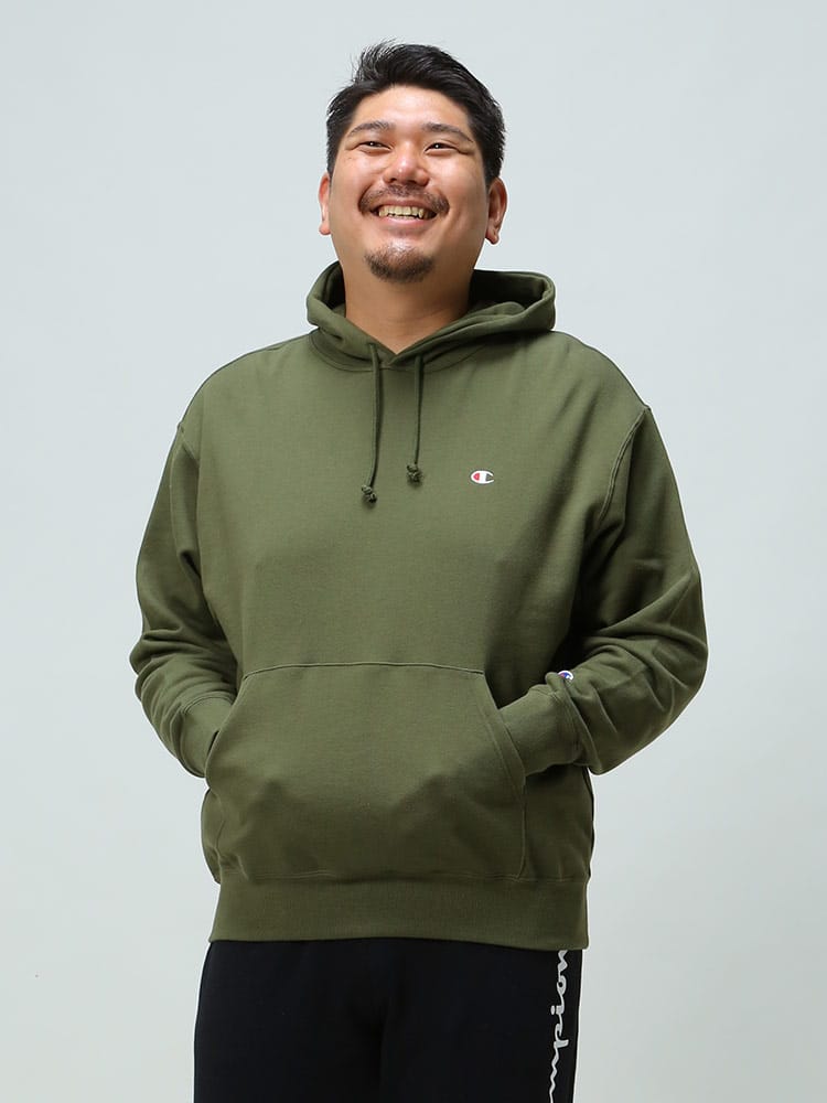 大きいサイズ メンズ Champion (チャンピオン) USAコットン ワンポイント プルオーバー パーカー