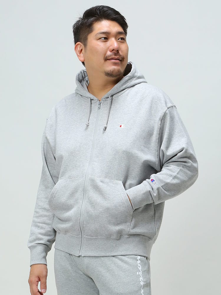 大きいサイズ メンズ Champion (チャンピオン) USAコットン ワンポイント フルジップ パーカー