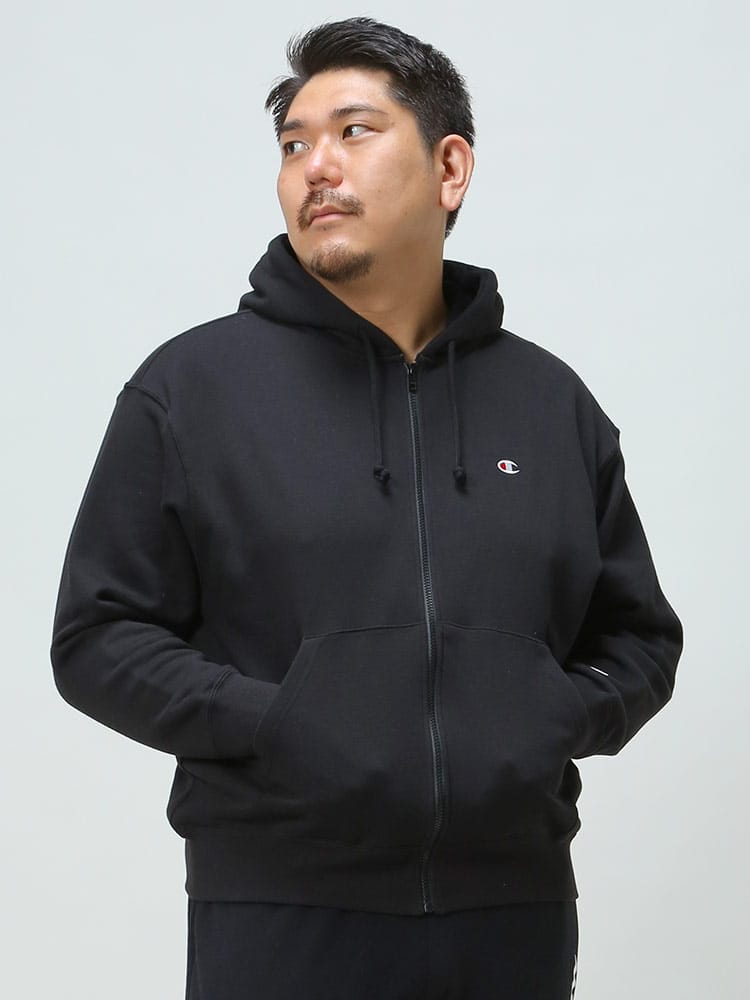 大きいサイズ メンズ Champion (チャンピオン) USAコットン ワンポイント フルジップ パーカー