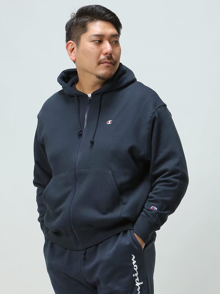 大きいサイズ メンズ Champion (チャンピオン) USAコットン ワンポイント フルジップ パーカー