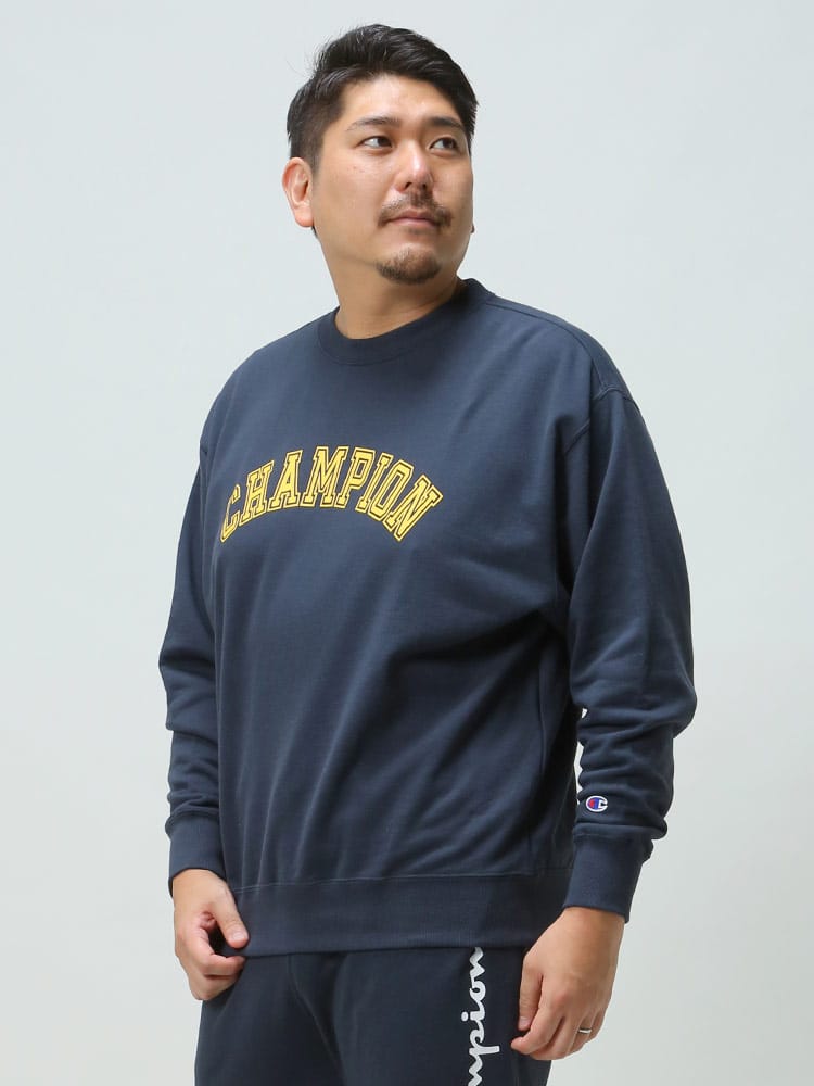 大きいサイズ メンズ Champion (チャンピオン) USAコットン ロゴプリント プルオーバー スウェットシャツ