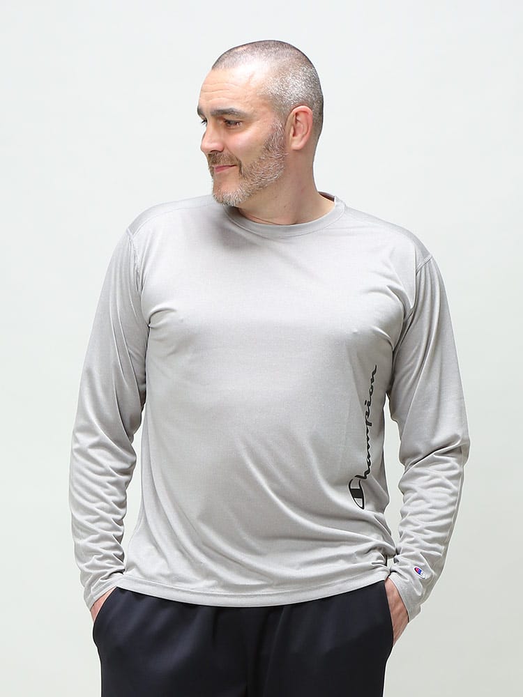 大きいサイズ メンズ Champion (チャンピオン) 速乾 防臭 UVカット クルーネック 長袖 Tシャツ